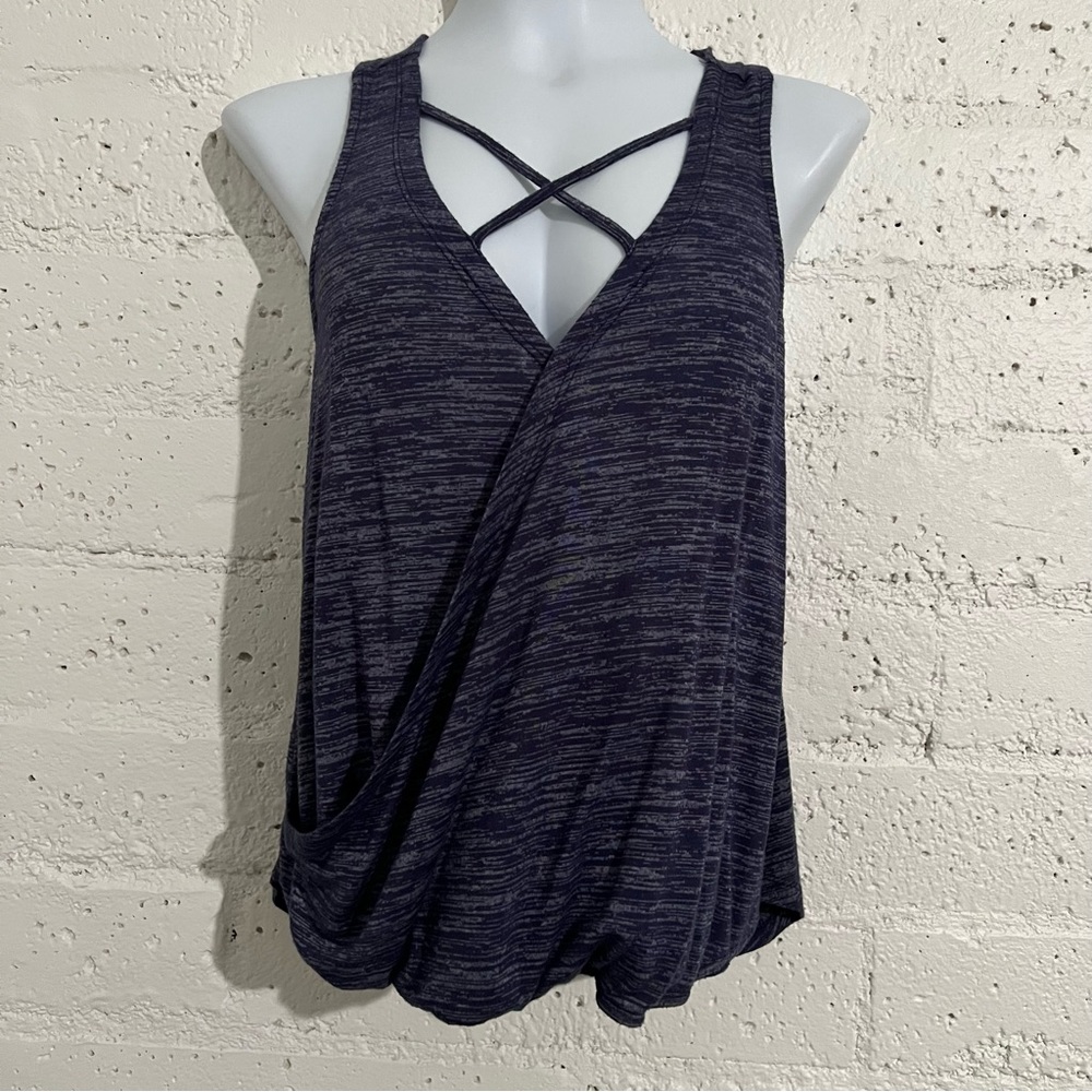 5/$25 Others Follow Women Tank Top S Blue Faux Wrap Criss Cross Rayon Bubble Hem